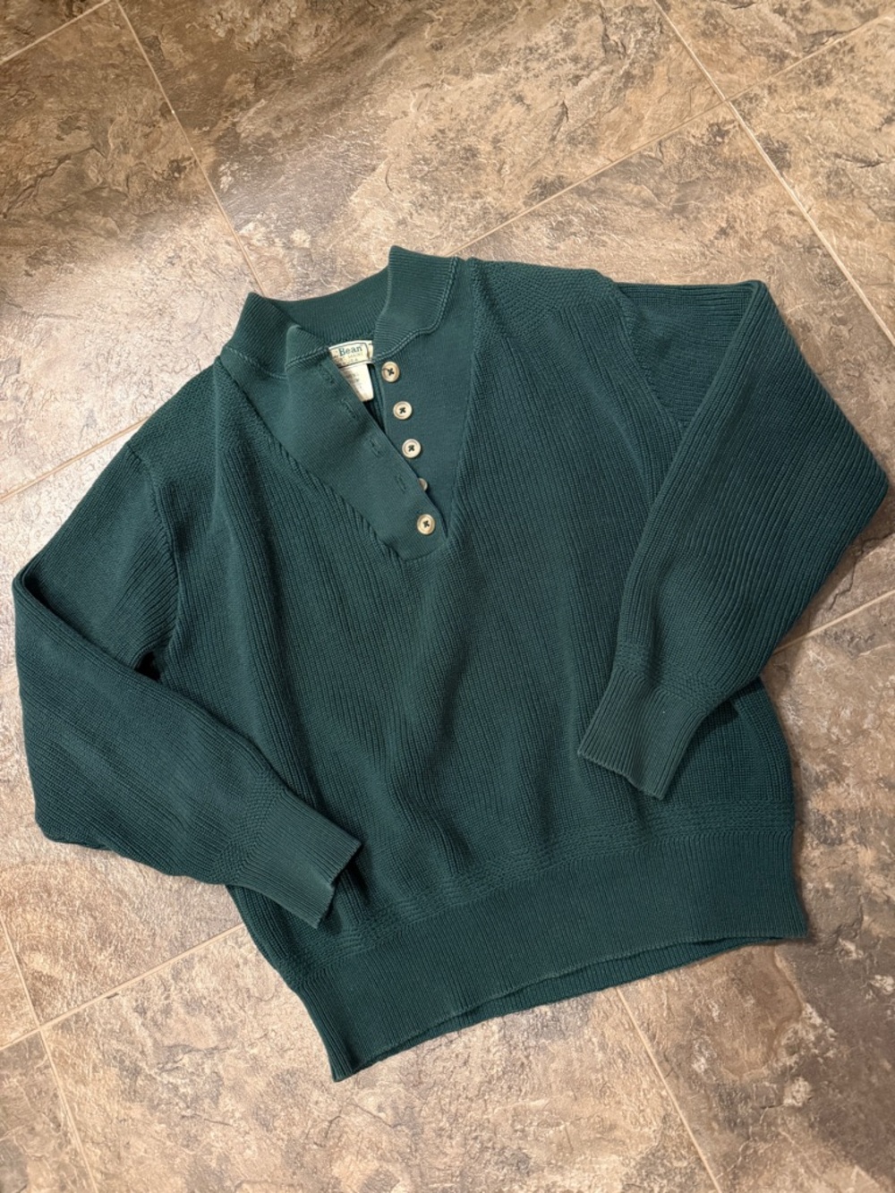 LL Bean Vintage Henley 100% Cotton Sweater